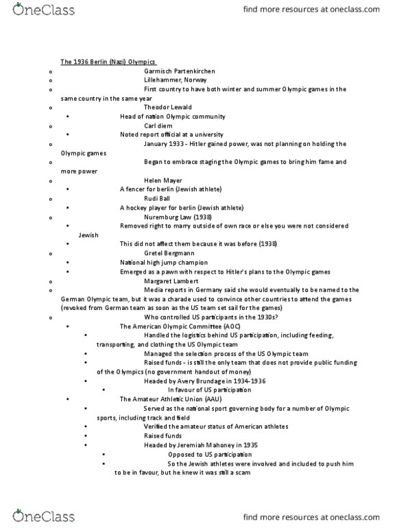 KP141 Lecture Notes - Lecture 21: Garmisch-Partenkirchen, United States Olympic Committee, Gretel Bergmann thumbnail