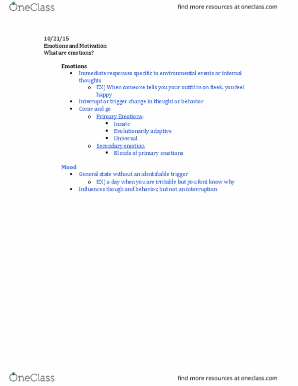 PSYC100 Lecture Notes - Lecture 3: Synaptic Pruning, Woolly Mammoth, Motivation thumbnail