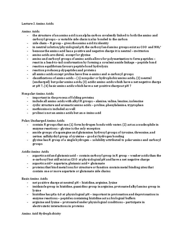 BCH210H1 Lecture Notes - Lecture 2: Collagen, Hydrophile, Aequorin thumbnail