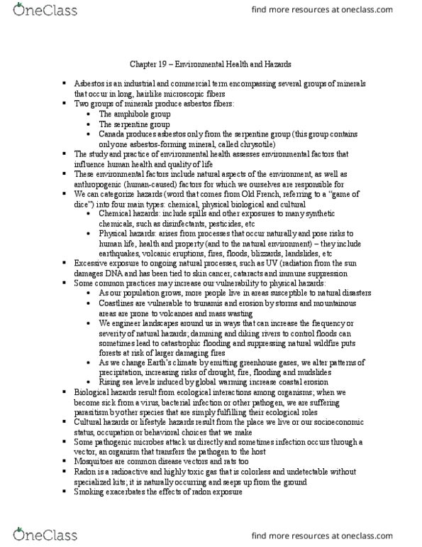 ENV100Y5 Chapter Notes - Chapter 19: Serpentine Subgroup, Coastal Erosion, Environmental Health thumbnail
