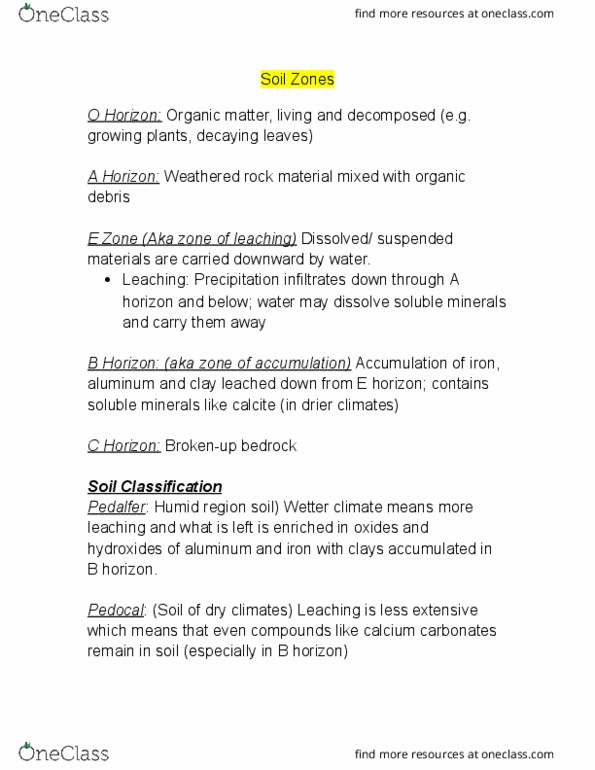 EAS205 Chapter Notes - Chapter 12: Soil Horizon, Calcite thumbnail