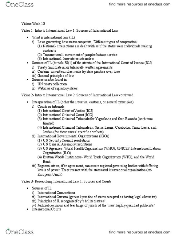LAWS 2908 Lecture Notes - Lecture 10: International Criminal Court, International Labour Organization, World Trade Organization thumbnail