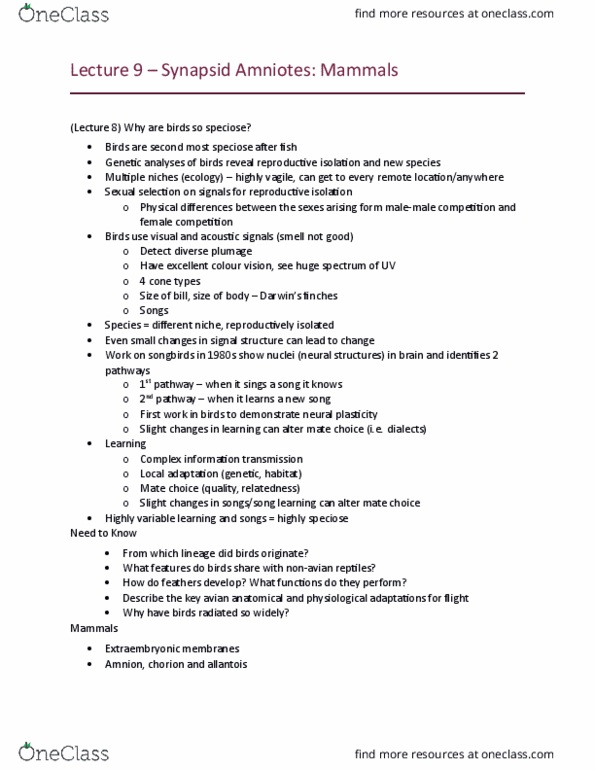 BIOL 202 Lecture Notes - Lecture 9: Synapsid, Heterodont, Biological Ornament thumbnail