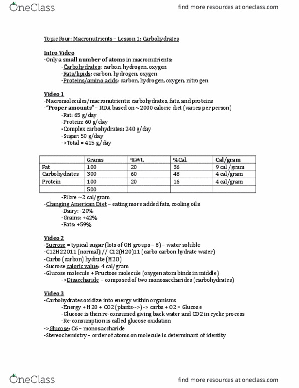 CHEM 181 Lecture Notes - Lecture 4: Great Molasses Flood, Inverted Sugar Syrup, Digestive Enzyme thumbnail