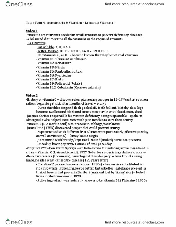 CHEM 181 Lecture Notes - Lecture 2: Vitamin B3 Complex, Cod Liver Oil, Vitamin B6 thumbnail