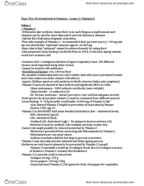 CHEM 181 Lecture Notes - Lecture 2: Low-Density Lipoprotein, Linus Pauling, Orthomolecular Medicine thumbnail