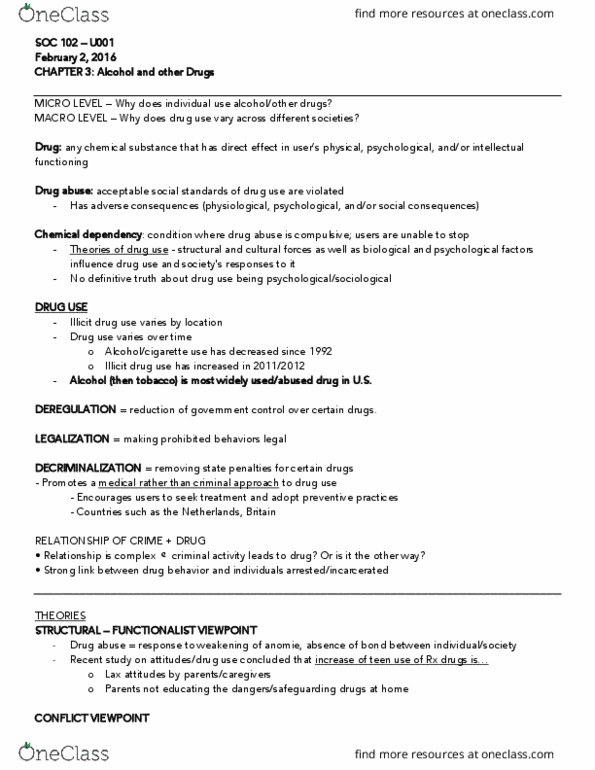 SOC 102 Lecture Notes - Lecture 3: Drug User, Substance Abuse, Substance Dependence thumbnail