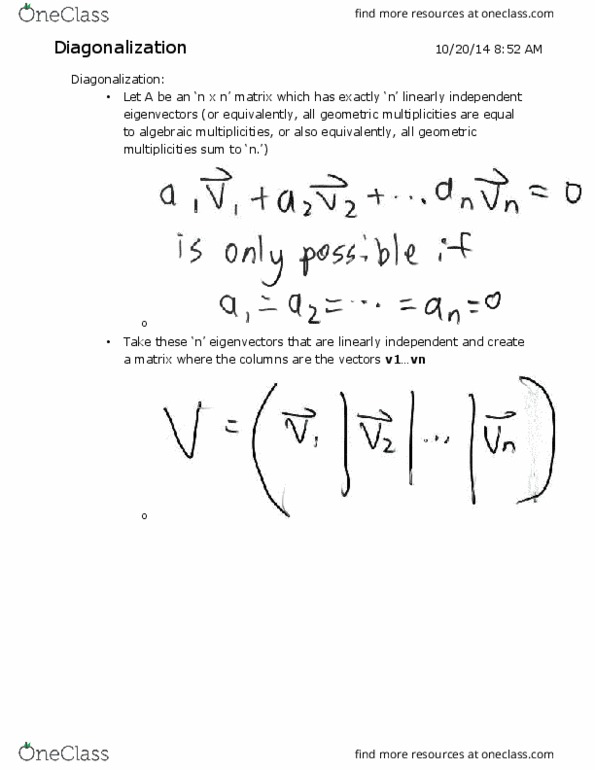 MATH 355 Lecture Notes - Lecture 7: Vandermonde Matrix, Diagonalizable Matrix, Jordan Normal Form thumbnail