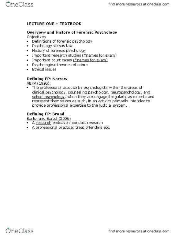 PSYC 2400 Lecture Notes - Lecture 1: Forensic Dentistry, Forensic Pathology, Forensic Anthropology thumbnail