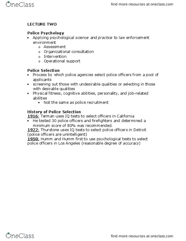 PSYC 2400 Lecture Notes - Lecture 2: Police Psychology, Personality Test, Physical Fitness thumbnail