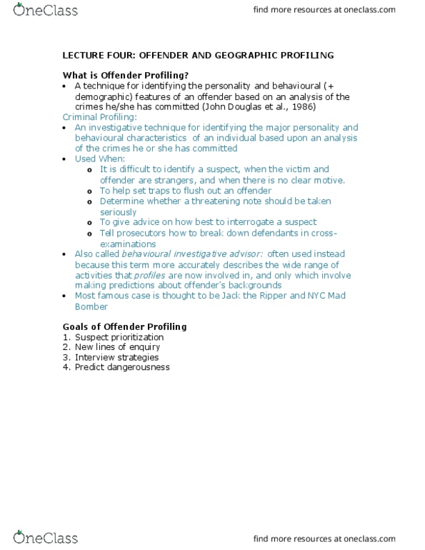 PSYC 2400 Lecture Notes - Lecture 4: Offender Profiling, Geographic Profiling, Serial Crime thumbnail