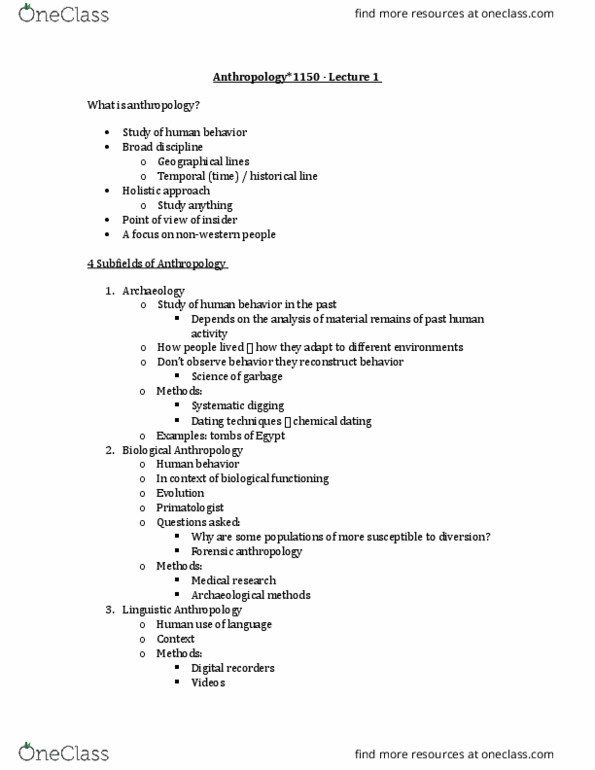 ANTH 1150 Lecture Notes - Lecture 1: Radiometric Dating, Biological Anthropology, Primatology thumbnail