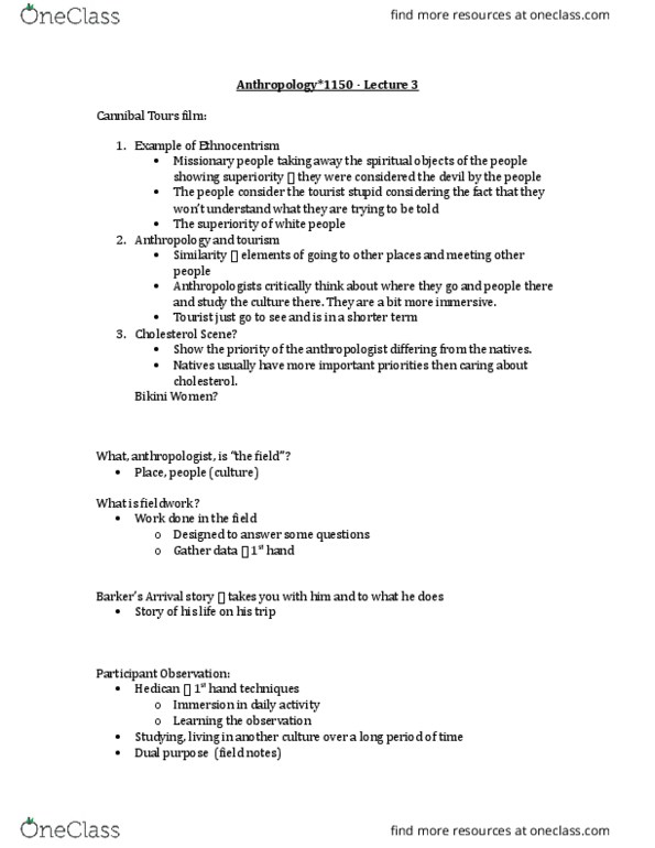 ANTH 1150 Lecture Notes - Lecture 3: Ethnocentrism, Cholesterol thumbnail