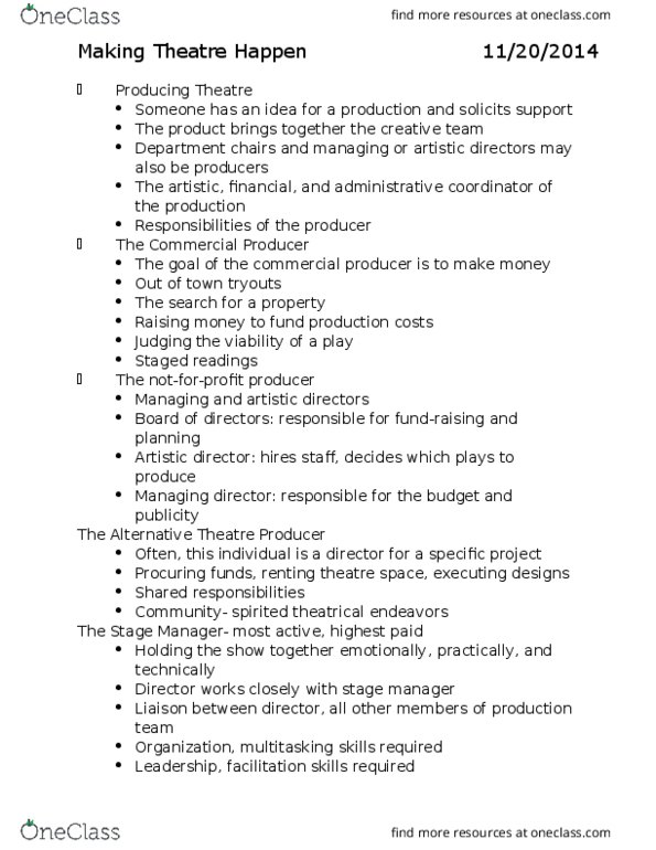 THTR 1020 Lecture Notes - Lecture 10: Prompt Book, Stage Management, W. M. Keck Observatory thumbnail