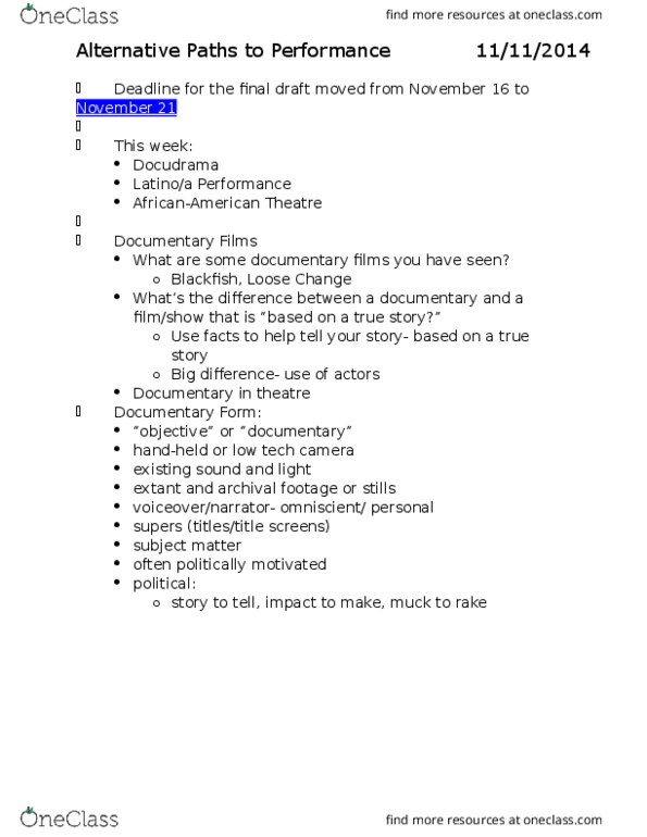 THTR 1020 Lecture Notes - Lecture 10: Docudrama, Russell Henderson, Matthew Shepard thumbnail