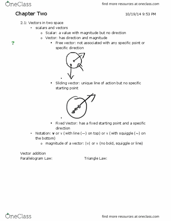 CE 214 Chapter Notes - Chapter 2: Law Of Cosines, Parallelogram Law, Cross Product thumbnail