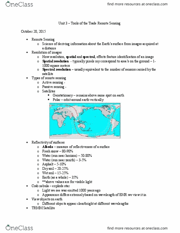 Geography 1100 Lecture Notes - Lecture 3: Spectral Resolution, Crab Nebula, Polar Orbit thumbnail