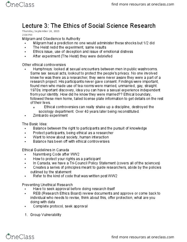 SOC221H5 Lecture Notes - Lecture 3: Nuremberg Code thumbnail