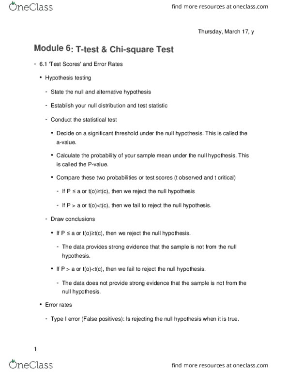 SOCY 211 Lecture Notes - Lecture 7: Type I And Type Ii Errors, Null Hypothesis, Statistical Hypothesis Testing thumbnail