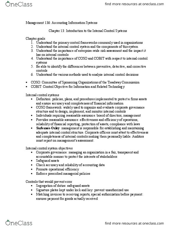 MGMT 136 Lecture Notes - Lecture 13: Cobit, Internal Control, Financial Statement thumbnail