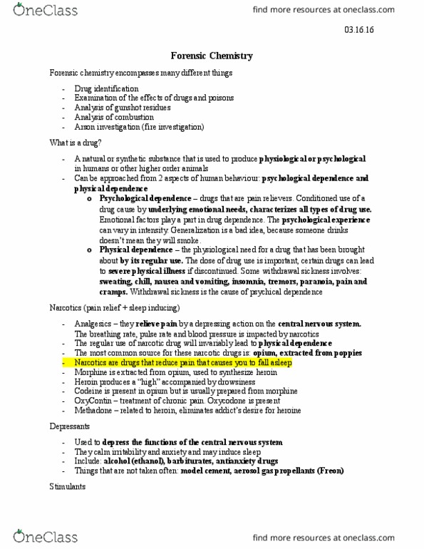 FSCI 1010U Lecture Notes - Lecture 8: Gas Chromatography, Forensic Chemistry, Psychological Dependence thumbnail