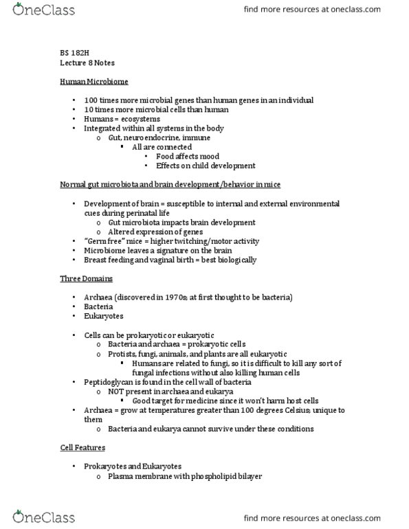 BS 182H Lecture Notes - Lecture 8: Gut Flora, Lipid Bilayer, Plasmid thumbnail