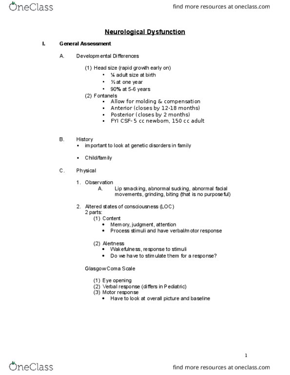 NRSG 4502 Lecture Notes - Lecture 1: Glasgow Coma Scale, Induced Coma, Fontanelle thumbnail