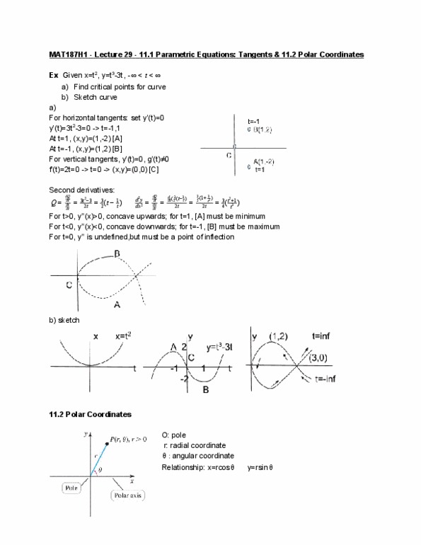 MAT136H1 Lecture 29: MAT187H1 Lecture 29: 11.1 Parametric Equations: Tangents & 11.2 Polar Coordinates thumbnail