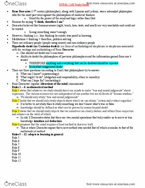 HUMA 1160 Lecture Notes - Lecture 1: Exegesis, Middle Ages, Cartesian Doubt thumbnail