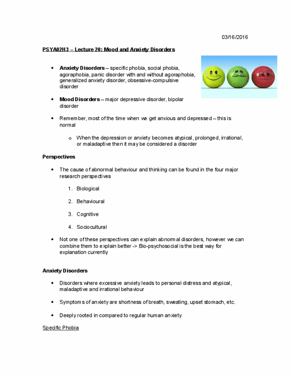 PSYA02H3 Lecture Notes - Lecture 20: Generalized Anxiety Disorder, Panic Disorder, Panic Attack thumbnail