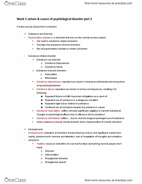 PSYC 100 Lecture Notes - Lecture 5: Disorganized Schizophrenia, Schizophreniform Disorder, Schizoaffective Disorder thumbnail