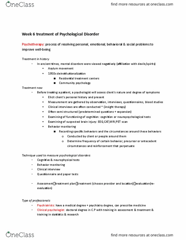 PSYC 100 Lecture Notes - Lecture 6: Transcranial Magnetic Stimulation, Psychiatric And Mental Health Nursing, Residential Treatment Center thumbnail