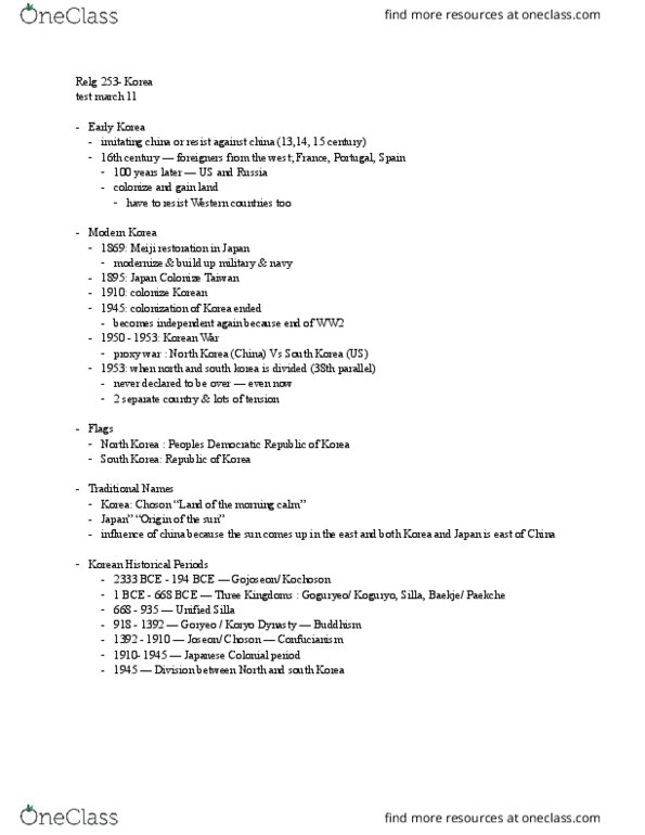 RELG 253 Lecture Notes - Lecture 12: Pit-House, Gojoseon, Dolmen thumbnail