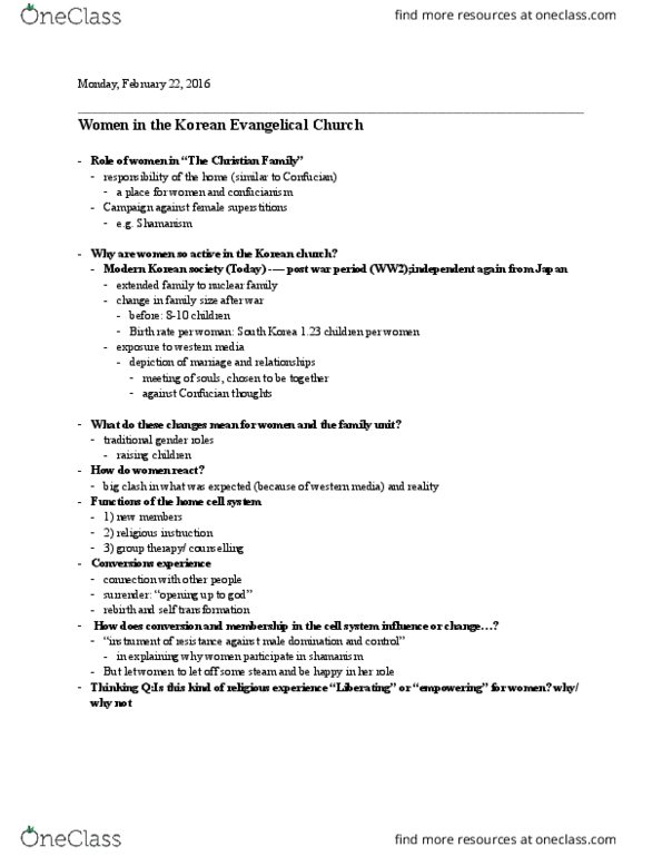 RELG 253 Lecture Notes - Lecture 17: Sun Myung Moon, Unification Church, Nuclear Family thumbnail