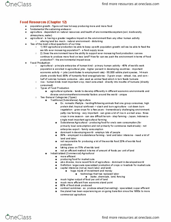 ENVR 124 Lecture Notes - Lecture 12: High-Protein Diet, Intensive Animal Farming, Sustainable Agriculture thumbnail