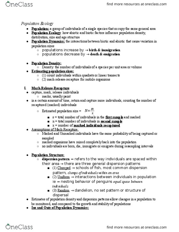 BIOL-UA 12 Lecture Notes - Lecture 27: Survivorship Curve, Logistic Function, Exponential Growth thumbnail