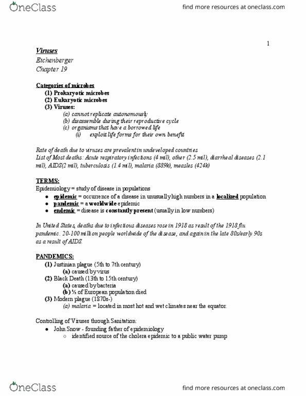 BIOL-UA 12 Lecture Notes - Lecture 3: 1918 Flu Pandemic, Martinus Beijerinck, Myxoma Virus thumbnail