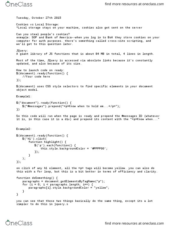 COMP-0020 Lecture Notes - Lecture 15: Document Object Model, Jquery thumbnail