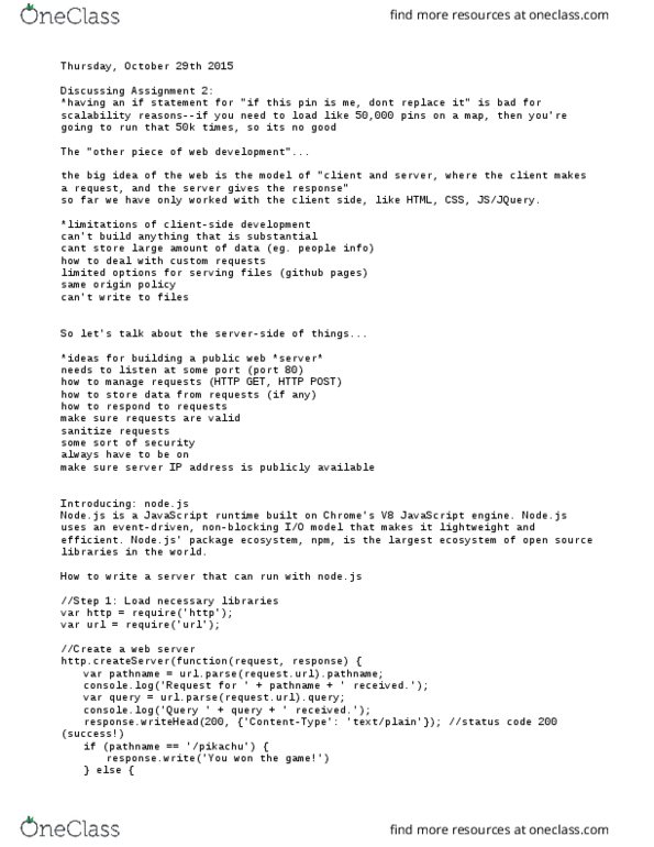 COMP-0020 Lecture Notes - Lecture 16: Node.Js, File Server, Hypertext Transfer Protocol thumbnail