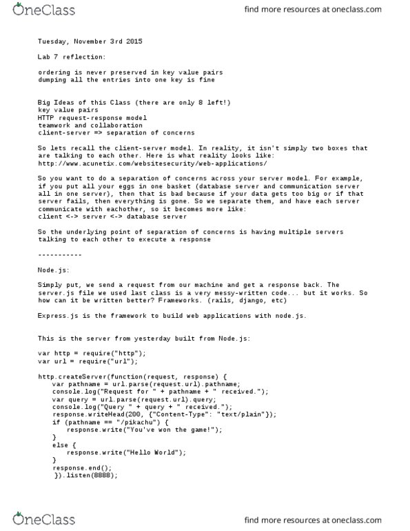 COMP-0020 Lecture Notes - Lecture 17: Node.Js, Express.Js, Pikachu thumbnail