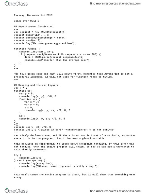 COMP-0020 Lecture Notes - Lecture 23: Global Variable, Exception Handling, Xmlhttprequest thumbnail