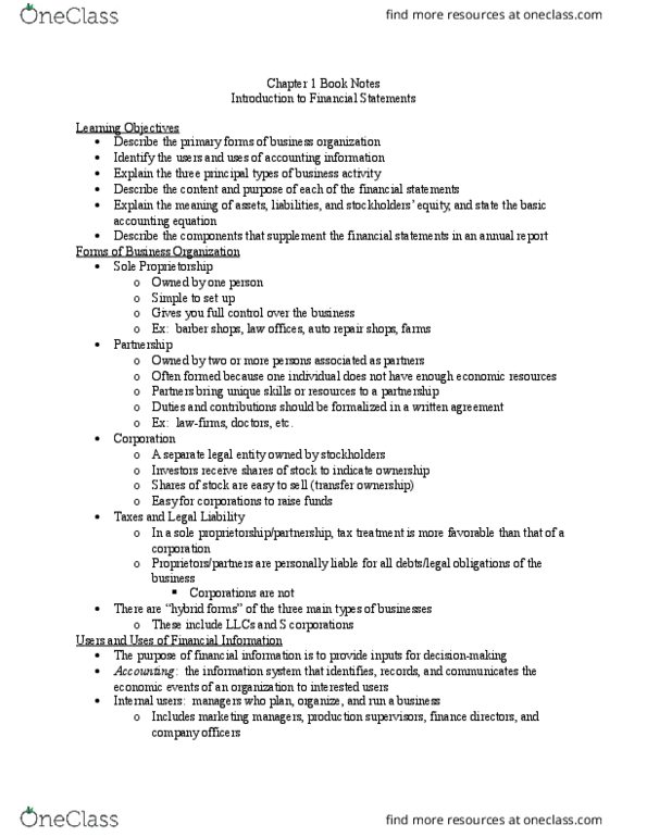 ACCT207 Chapter Notes - Chapter 1: Sole Proprietorship, Legal Personality, Accounts Payable thumbnail