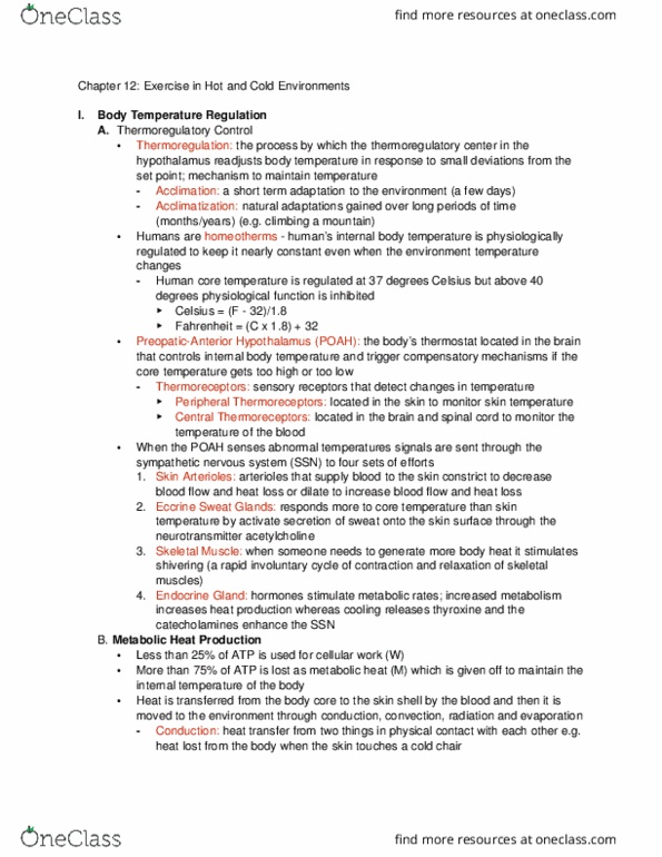 KIN 155 Lecture Notes - Lecture 20: Eccrine Sweat Gland, Thermogenesis, Cardiorespiratory Fitness thumbnail