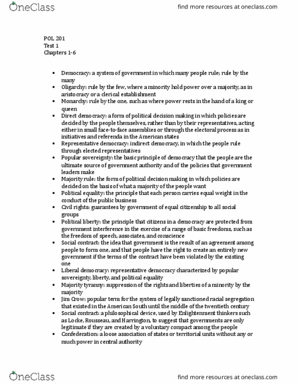 POL 201 Lecture Notes - Lecture 2: Equal Protection Clause, Supremacy Clause, Electoral College thumbnail