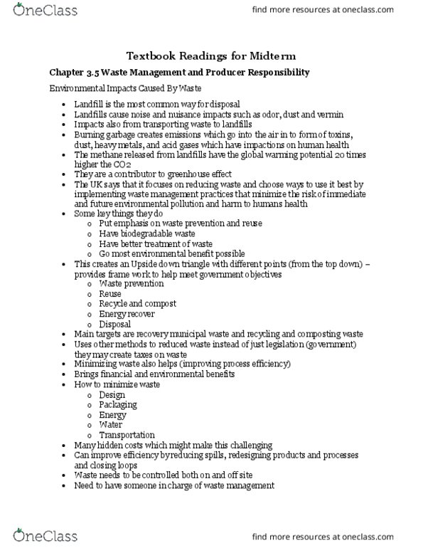 ENBUS202 Chapter Notes - Chapter 2 - 5: Hazardous Waste, Global Warming Potential, Municipal Solid Waste thumbnail