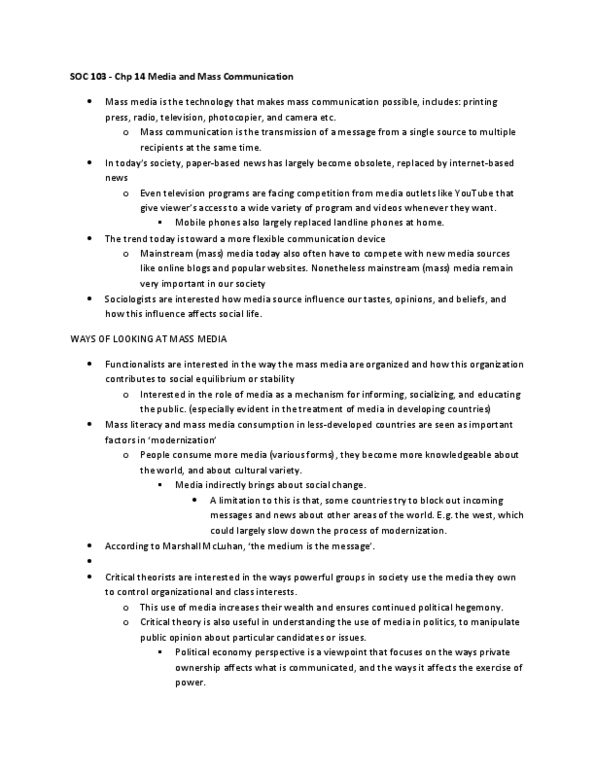 SOC103H1 Chapter Notes -Stage Fright, Eating Disorder, Material Girls thumbnail