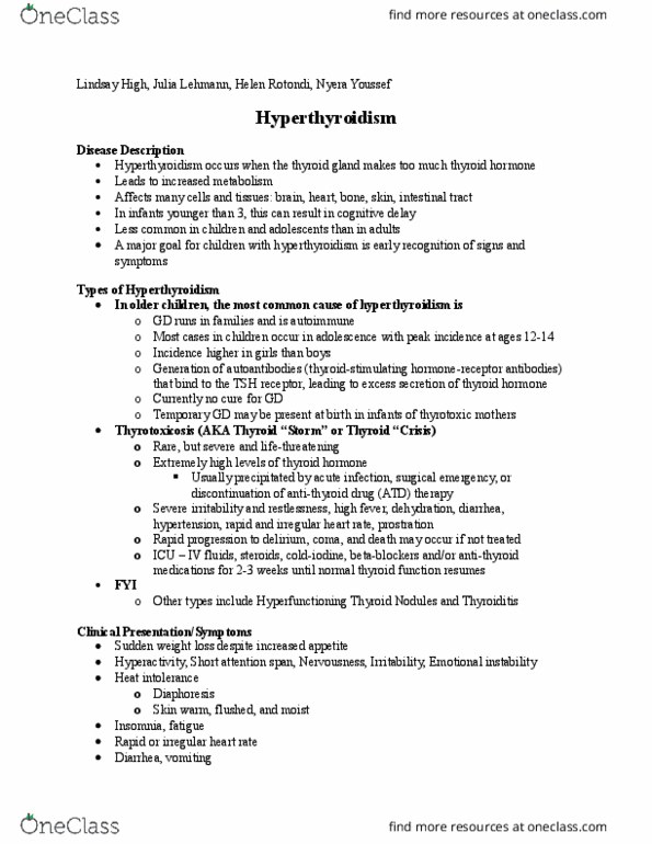 NRSG 4502 Lecture Notes - Lecture 10: Thyrotropin Receptor, Thyroid, Carbimazole thumbnail