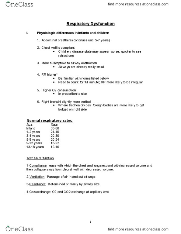 NRSG 4502 Lecture Notes - Lecture 3: Peak Expiratory Flow, Airway Obstruction, Chronic Lung Disease thumbnail