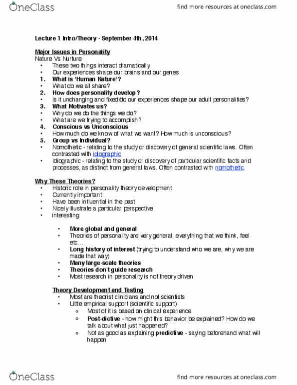 PSYCH 2B03 Lecture Notes - Lecture 1: Nomothetic, Theoretical Physics, Litmus thumbnail