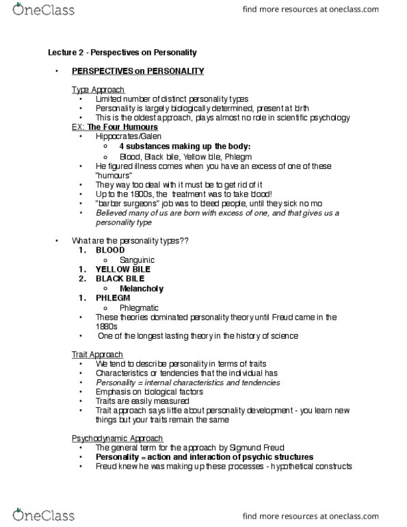 PSYCH 2B03 Lecture Notes - Lecture 2: Humorism, Behaviorism thumbnail